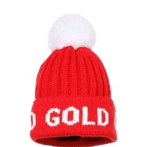 Goldbergh Red Knit Beanie with White Logo Cuff